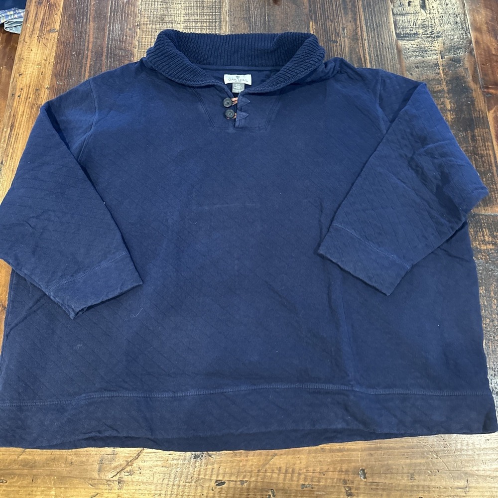 Oak Hill Mens 5XL Navy Blue Shawl Collar Mock Pullover Sweatshirt Cotton